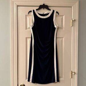 Ralph Lauren Navy Blue and White Midi Dress - Size 14